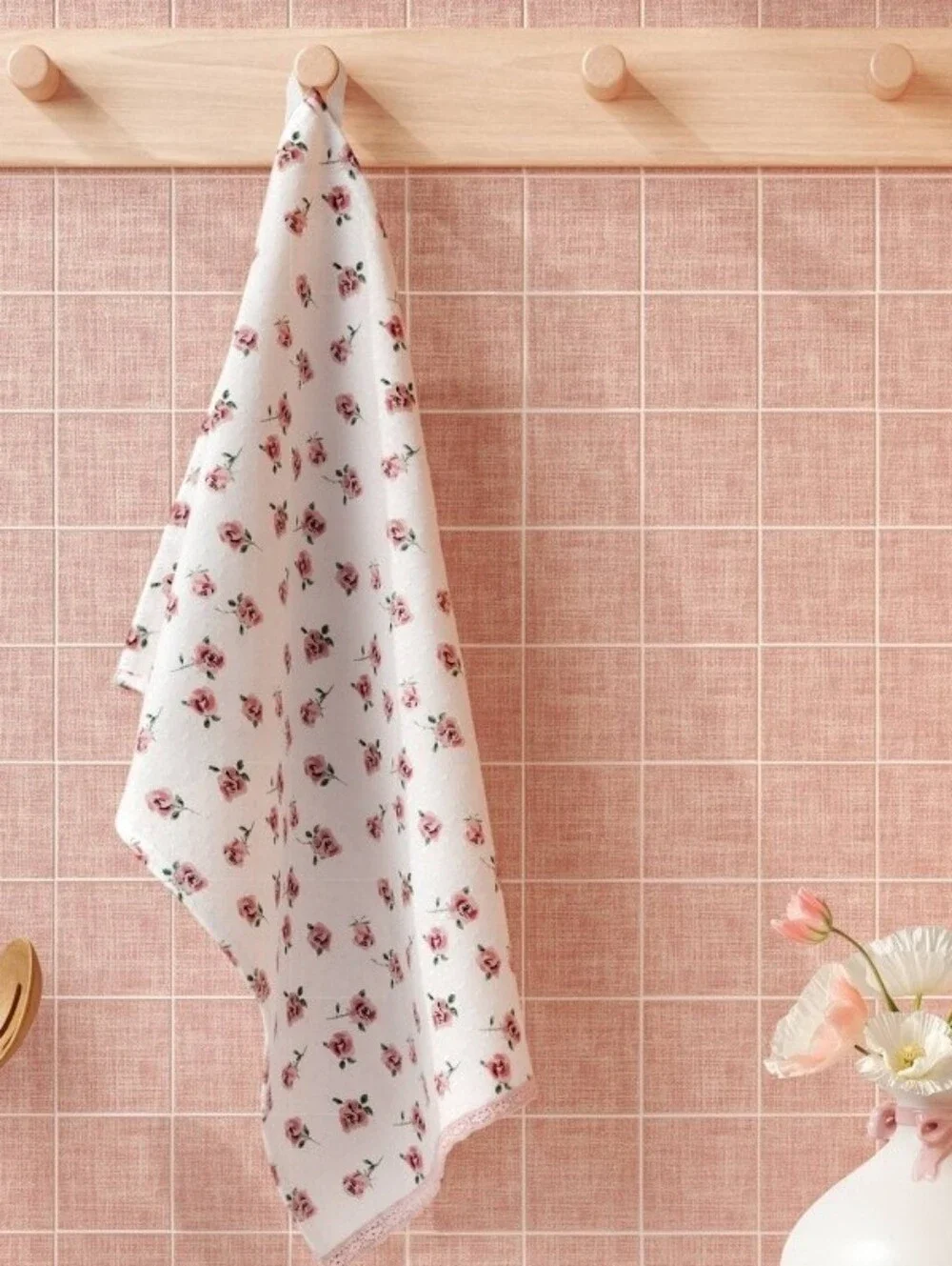 New!2pc Room Essentials Pink Rose Print Cotton Kitchen Towels Shabby Chic Y2K